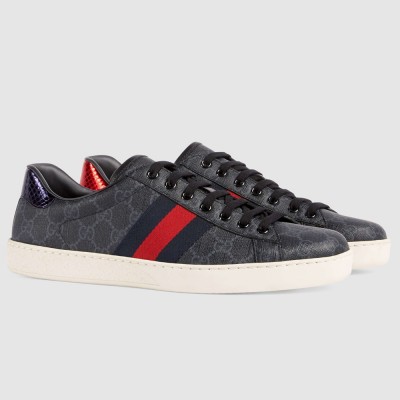 Gucci Men's Ace Sneakers in Black GG Supreme Canvas with Web GGSS24306