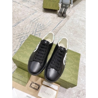 Gucci Men's Ace Sneakers in Black Leather with White Interlocking G GGSS24310