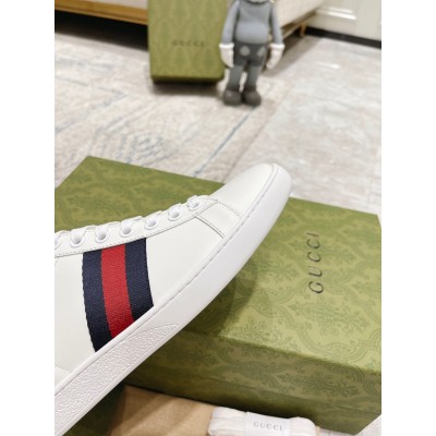 Gucci Men's Ace Sneakers in White Leather with Blue & Red Web GGSS24314