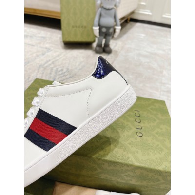 Gucci Men's Ace Sneakers in White Leather with Blue & Red Web GGSS24314