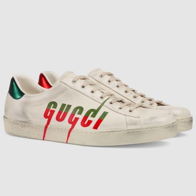 Gucci Men's Ace Sneakers in White Leather with Gucci Blade GGSS24315