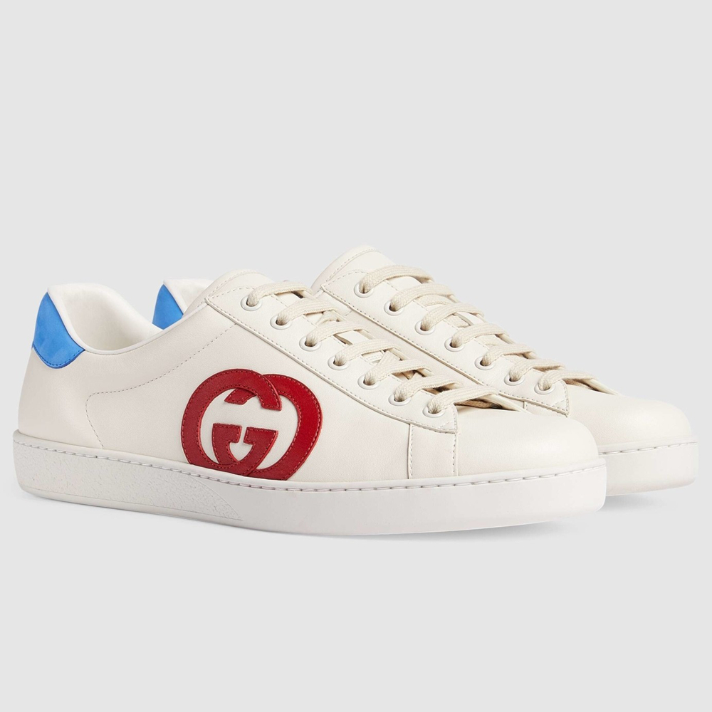 Gucci Men's Ace Sneakers in White Leather with Red Interlocking G GGSS24317