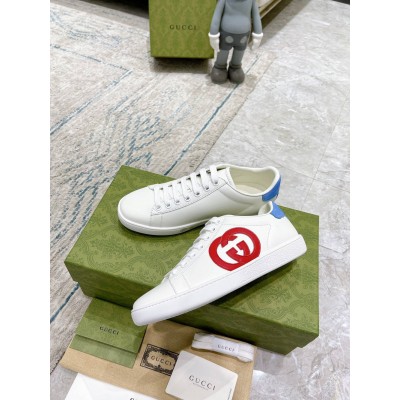 Gucci Men's Ace Sneakers in White Leather with Red Interlocking G GGSS24317