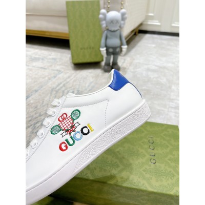 Gucci Men's Ace Sneakers in White Leather with Tennis Print GGSS24318