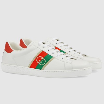 Gucci Men's Ace Sneakers in White Leather with Web Interlocking G GGSS24319