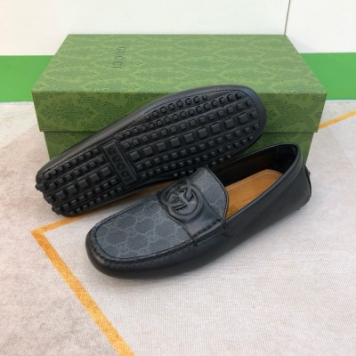 Gucci Men's Drive Loafers in Black Leather and GG Supreme Canvas GGSS24066