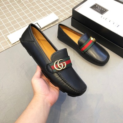 Gucci Men's Driver Loafers in Black Leather with Web GGSS24072