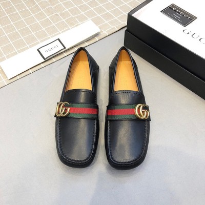 Gucci Men's Driver Loafers in Black Leather with Web GGSS24072