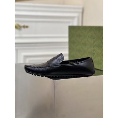 Gucci Men's Driver Loafers in Black Signature Leather GGSS24073