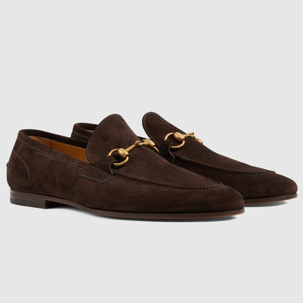 Gucci Men's Jordaan Loafers in Dark Brown Suede Leather GGSS24081