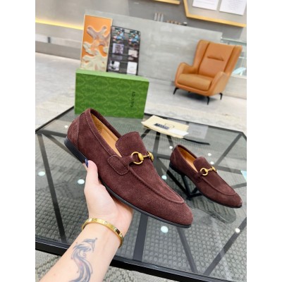 Gucci Men's Jordaan Loafers in Dark Brown Suede Leather GGSS24081