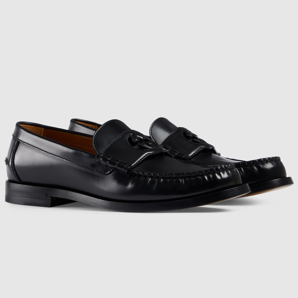 Gucci Men's Loafers in Noir Leather with Interlocking G GGSS24083