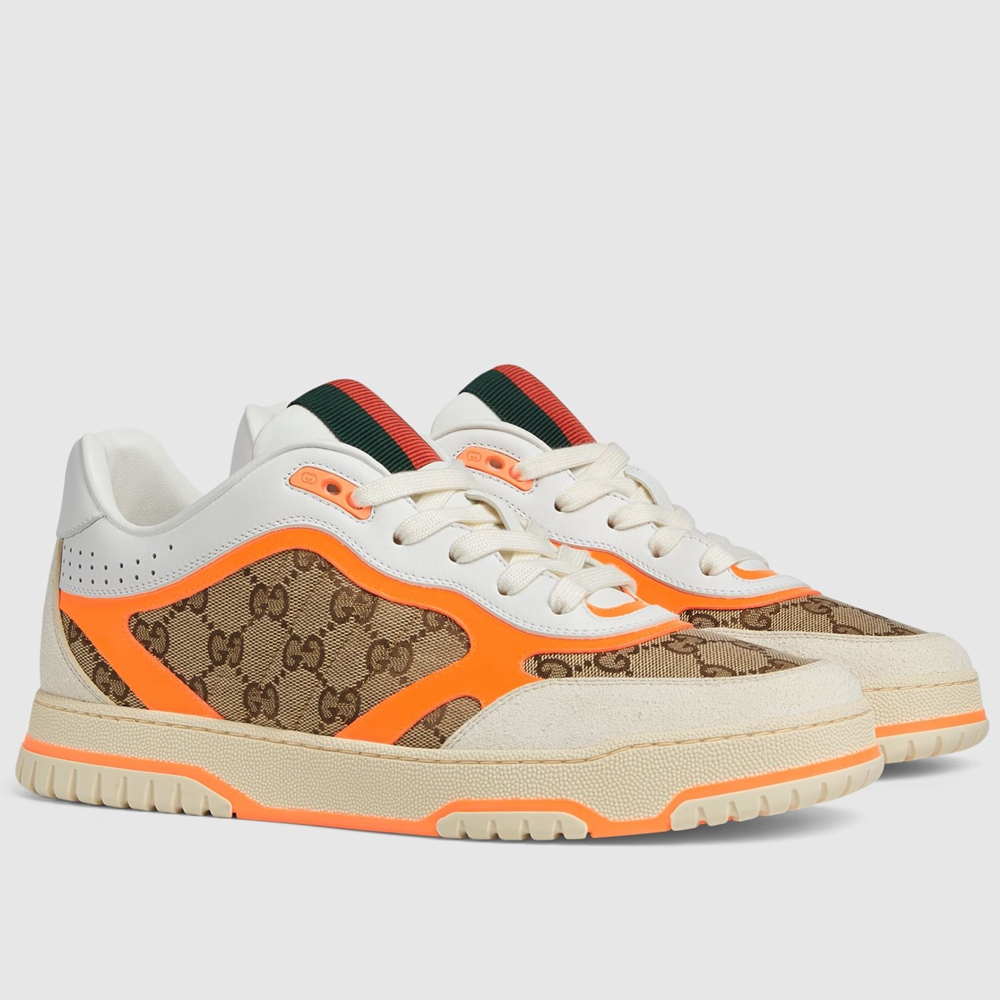 Gucci Men's Re-Web Sneakers in GG Canvas with Orange Leather GGSS24327