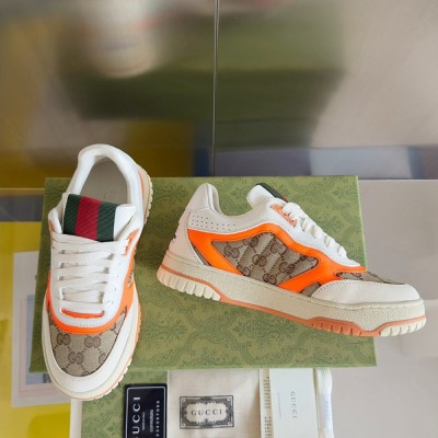 Gucci Men's Re-Web Sneakers in GG Canvas with Orange Leather GGSS24327