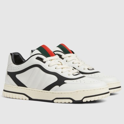 Gucci Men's Re-Web Sneakers in White and Black Leather GGSS24329