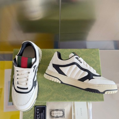 Gucci Men's Re-Web Sneakers in White and Black Leather GGSS24329