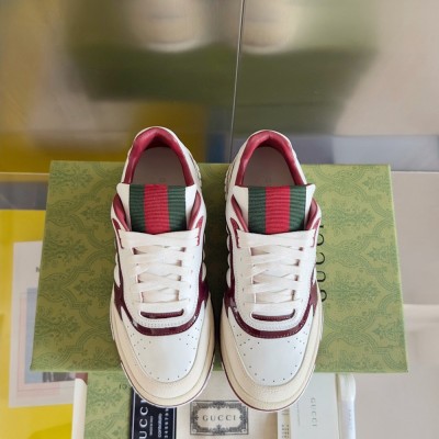 Gucci Men's Re-Web Sneakers in White and Red Leather GGSS24330