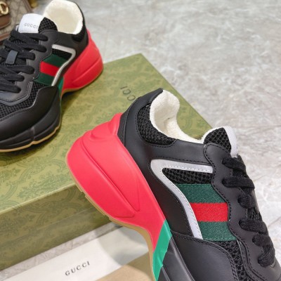 Gucci Men's Rhyton Sneakers in Black Leather Effect Fabric GGSS24333