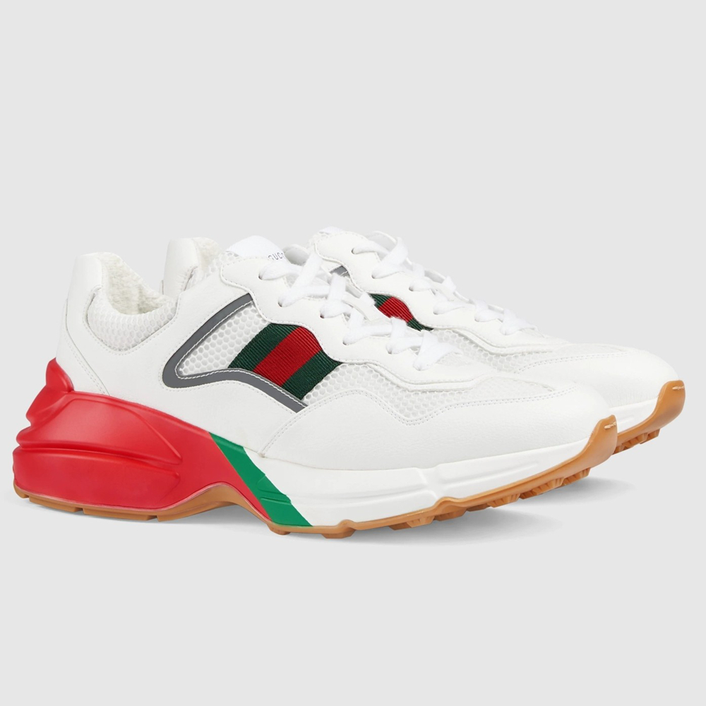 Gucci Men's Rhyton Sneakers in White Leather Effect Fabric GGSS24336