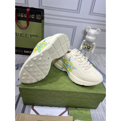 Gucci Men's Rhyton Sneakers in White Leather with Star Print GGSS24338