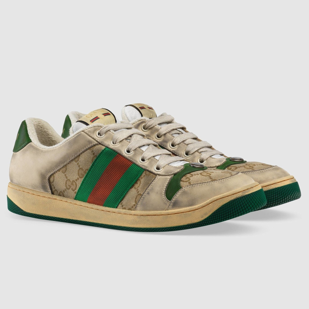 Gucci Men's Screener Sneakers with Green Details GGSS24353