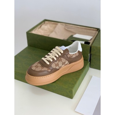 Gucci Men's Sneakers in Beige GG Canvas with Brown Leather GGSS24355