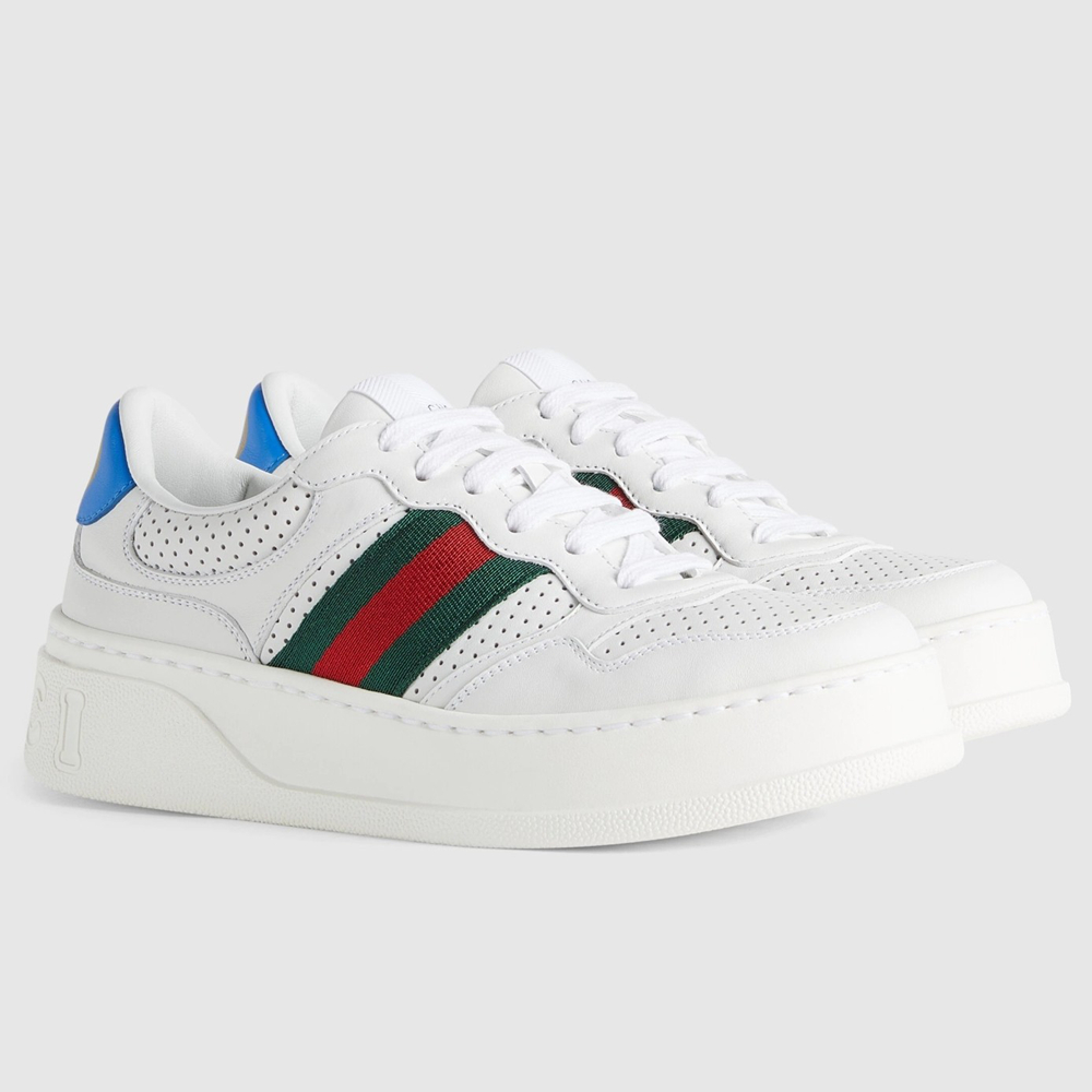 Gucci Men's Sneakers in White Leather with Web GGSS24356