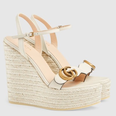 Gucci Platform Espadrilles In White Leather GGSS24032