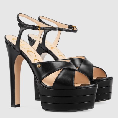 Gucci Platform Sandals 135mm in Black Leather GGSS24210