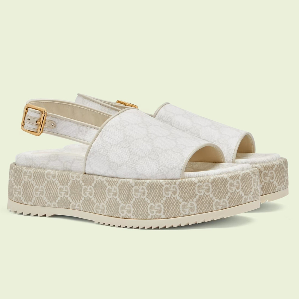 Gucci Platform Sandals in White GG Supreme Canvas GGSS24213