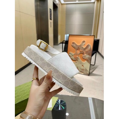 Gucci Platform Sandals in White GG Supreme Canvas GGSS24213