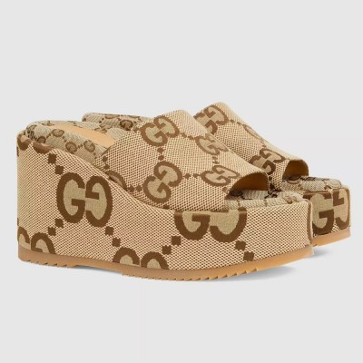 Gucci Platform Slide Sandals in Maxi GG Canvas GGSS24260