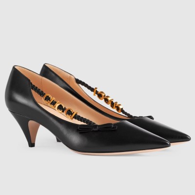 Gucci Pumps in Black Leather with GUCCI Metal GGSS24152