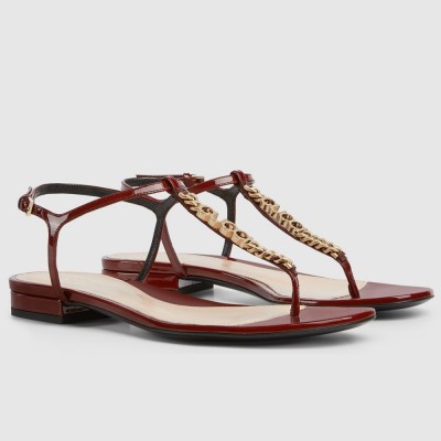 Gucci Signoria Thong Sandals in Red Patent Calfskin GGSS24215