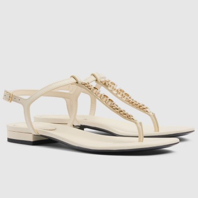 Gucci Signoria Thong Sandals in White Leather GGSS24216