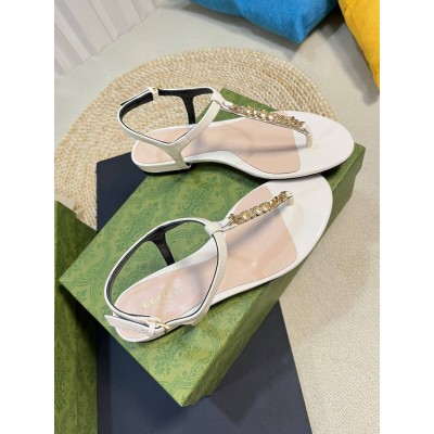 Gucci Signoria Thong Sandals in White Leather GGSS24216