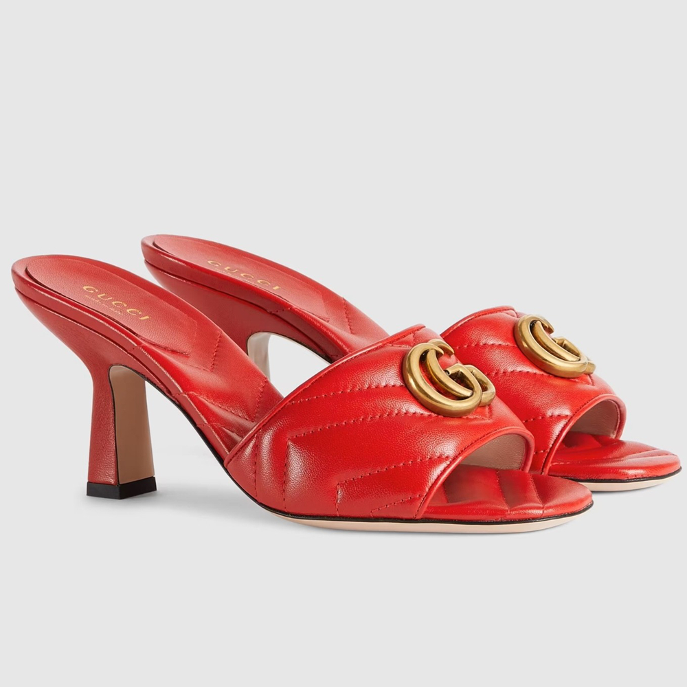 Gucci Slide Sandals 75mm in Red Matelasse Leather GGSS24267