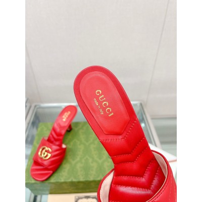 Gucci Slide Sandals 75mm in Red Matelasse Leather GGSS24267