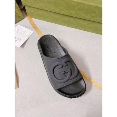 Gucci Slide Sandals in Black Rubber with Interlocking G GGSS24273