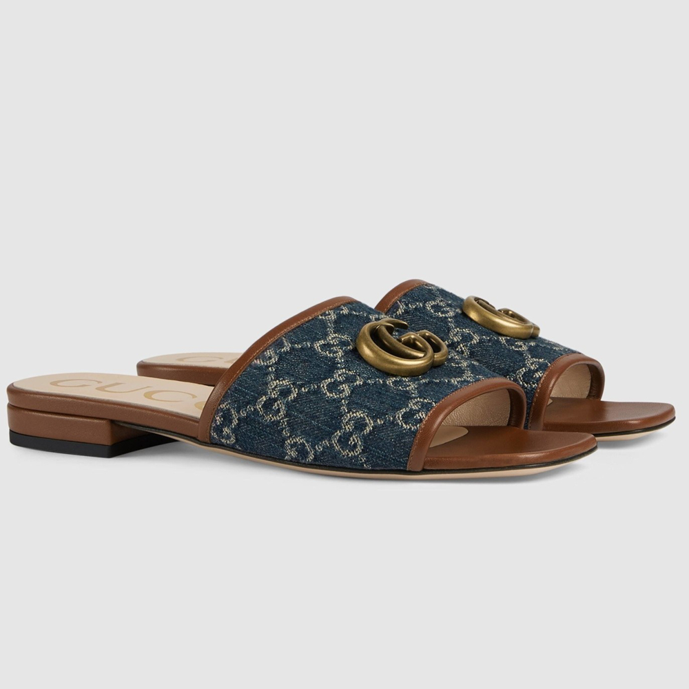 Gucci Slide Sandals in Blue GG Denim With Double G GGSS24274