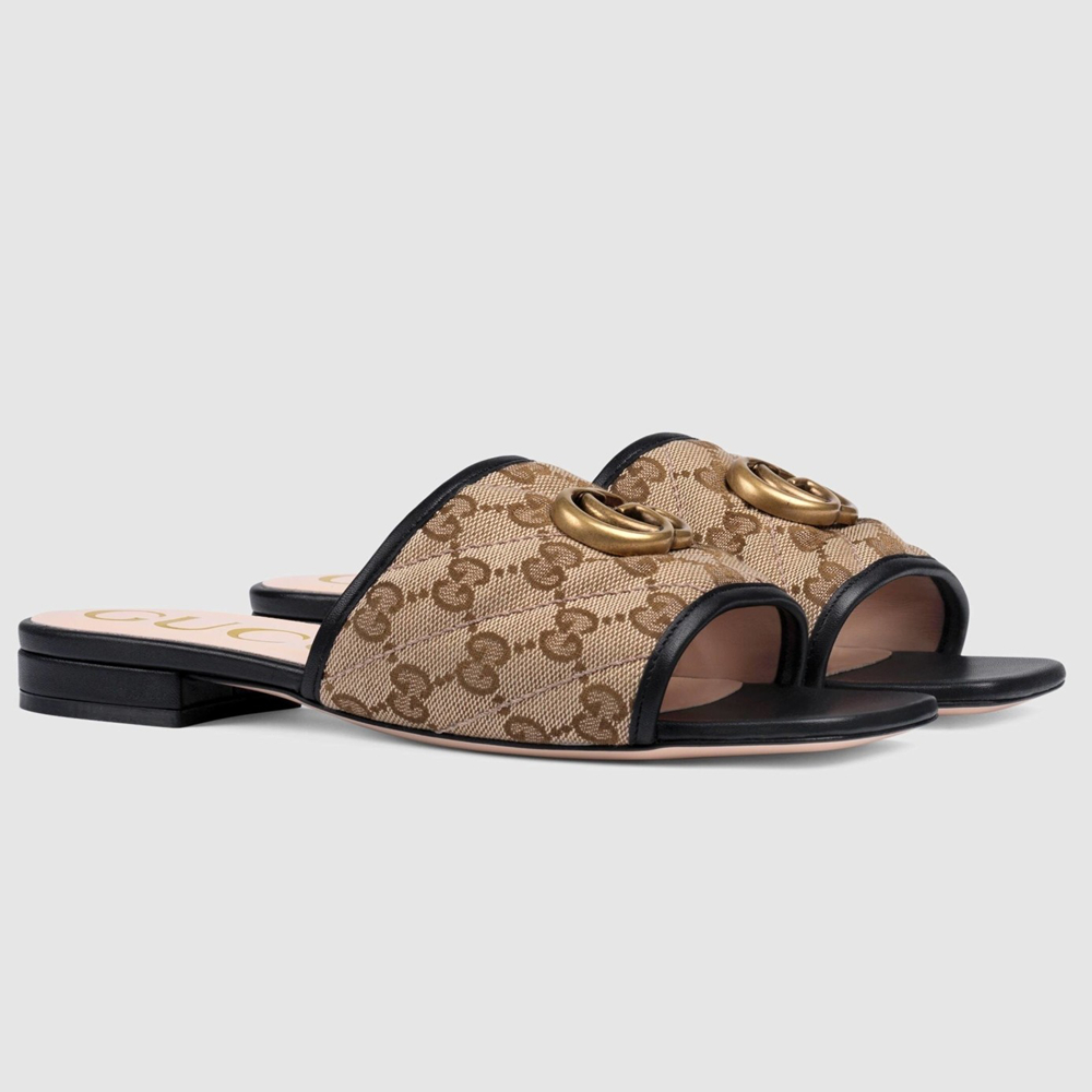 Gucci Slide Sandals in GG Matelasse Canvas with Black Leather GGSS24276