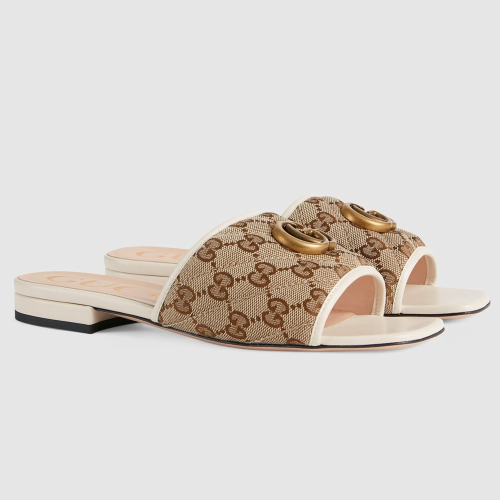 Gucci Slide Sandals in GG Matelasse Canvas with White Leather GGSS24277