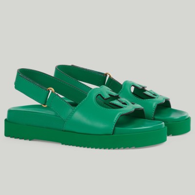 Gucci Slingback Interlocking G Sandals in Green Leather GGSS24219