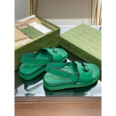 Gucci Slingback Interlocking G Sandals in Green Leather GGSS24219