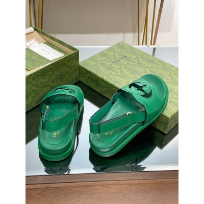 Gucci Slingback Interlocking G Sandals in Green Leather GGSS24219