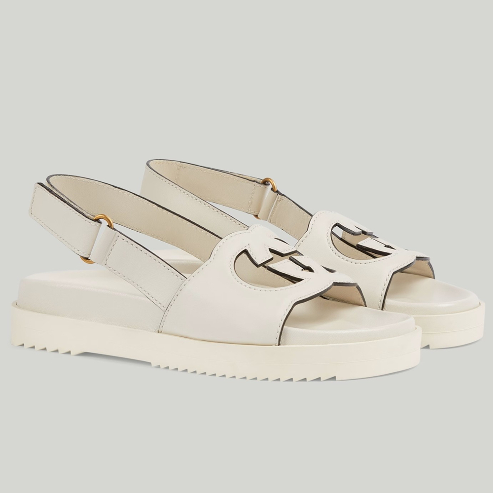 Gucci Slingback Interlocking G Sandals in White Leather GGSS24220