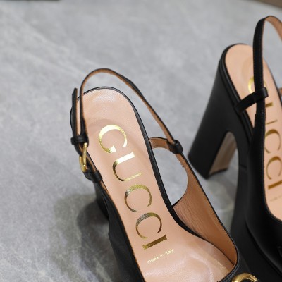 Gucci Slingback Platform Pumps 120mm in Black Leather GGSS24154