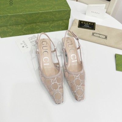 Gucci Slingback Pumps 35MM In Beige Mesh with GG Crystals GGSS24156