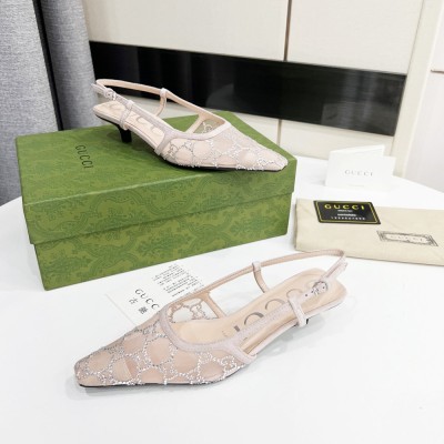 Gucci Slingback Pumps 35MM In Beige Mesh with GG Crystals GGSS24156