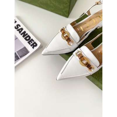 Gucci Slingback Pumps in White Leather with Bamboo Horsebit GGSS24167